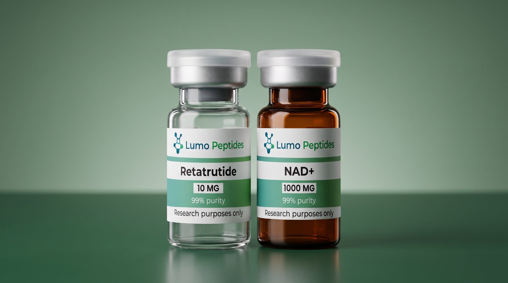 Retatrutide- en NAD+-vials van Lumo Peptides